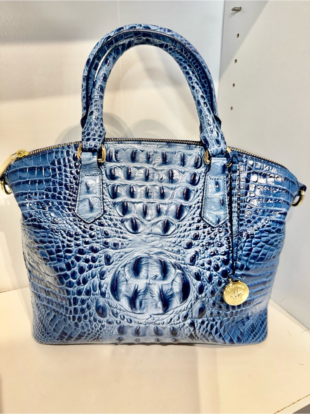 Brahmin Duxbury Blue serenade Croc-Embossed Leather Satchel